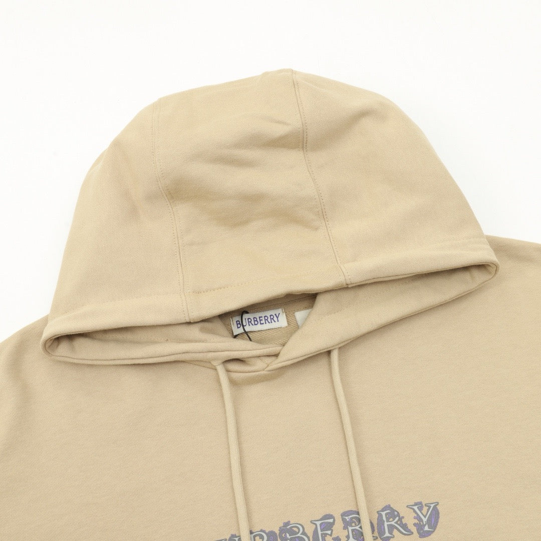 Burberry Women's & Men's Beige Letter Logo Hoodie