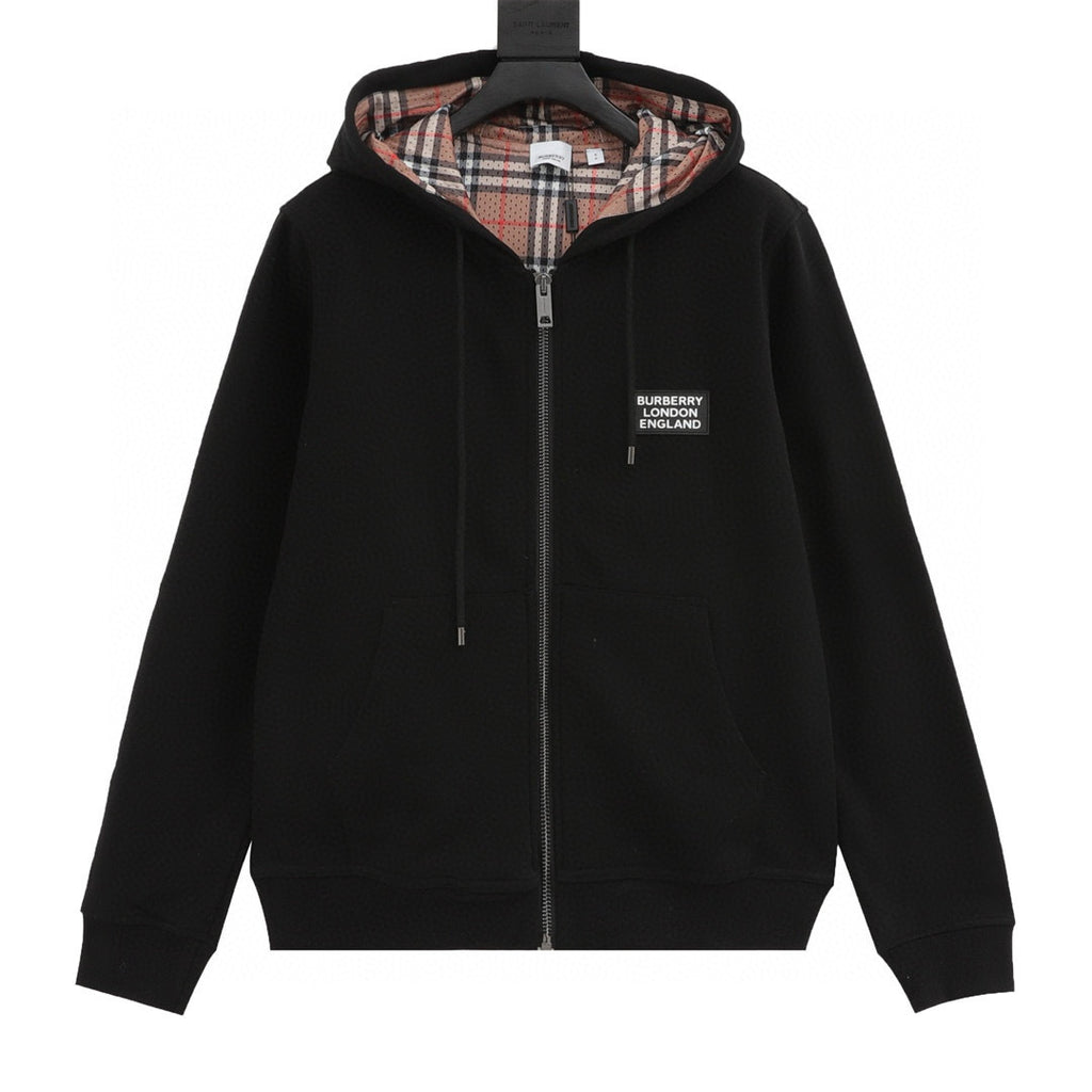 Burberry London England Label Vintage Check-Lined Zip-Up Hoodie
