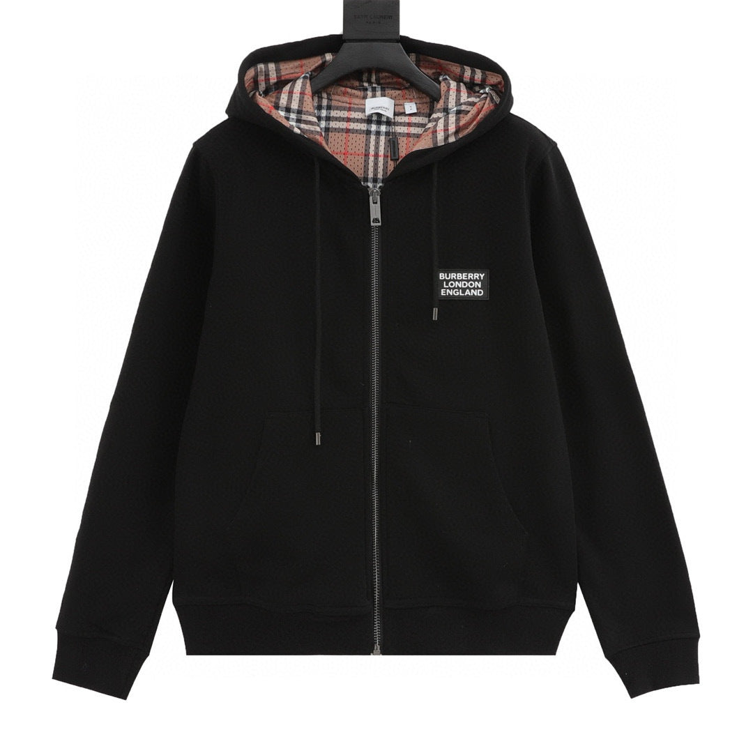 Burberry London England Label Vintage Check-Lined Zip-Up Hoodie
