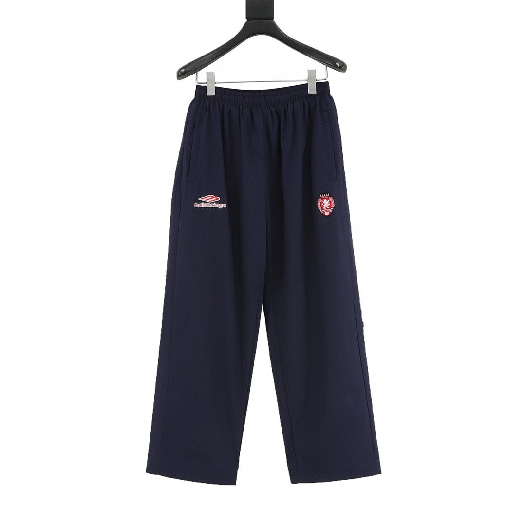Balenciaga 26SS Sport Logo & Crest Embroidered Wide-Leg Track Pants
