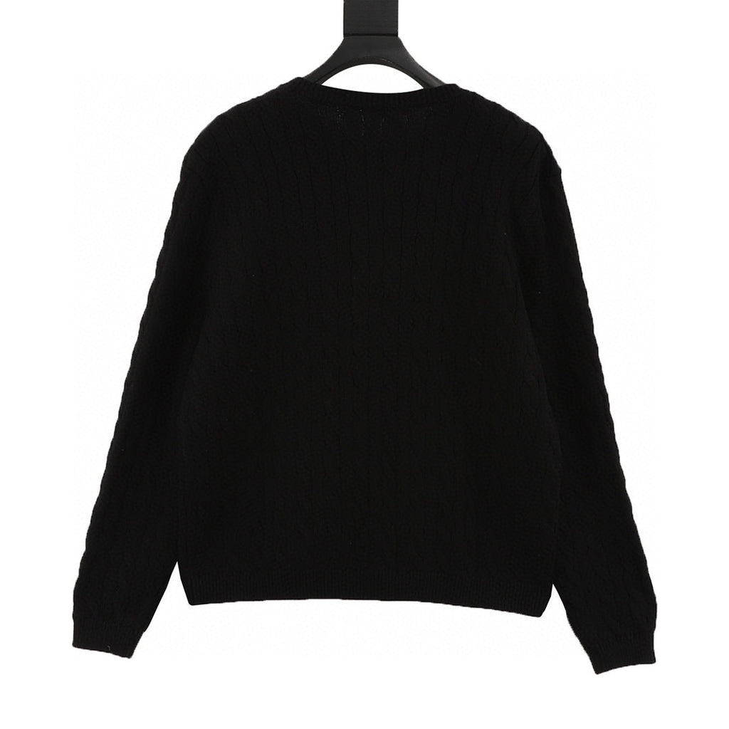 Loewe Anagram Gold Embroidered Cable Sleeve Knit Cardigan
