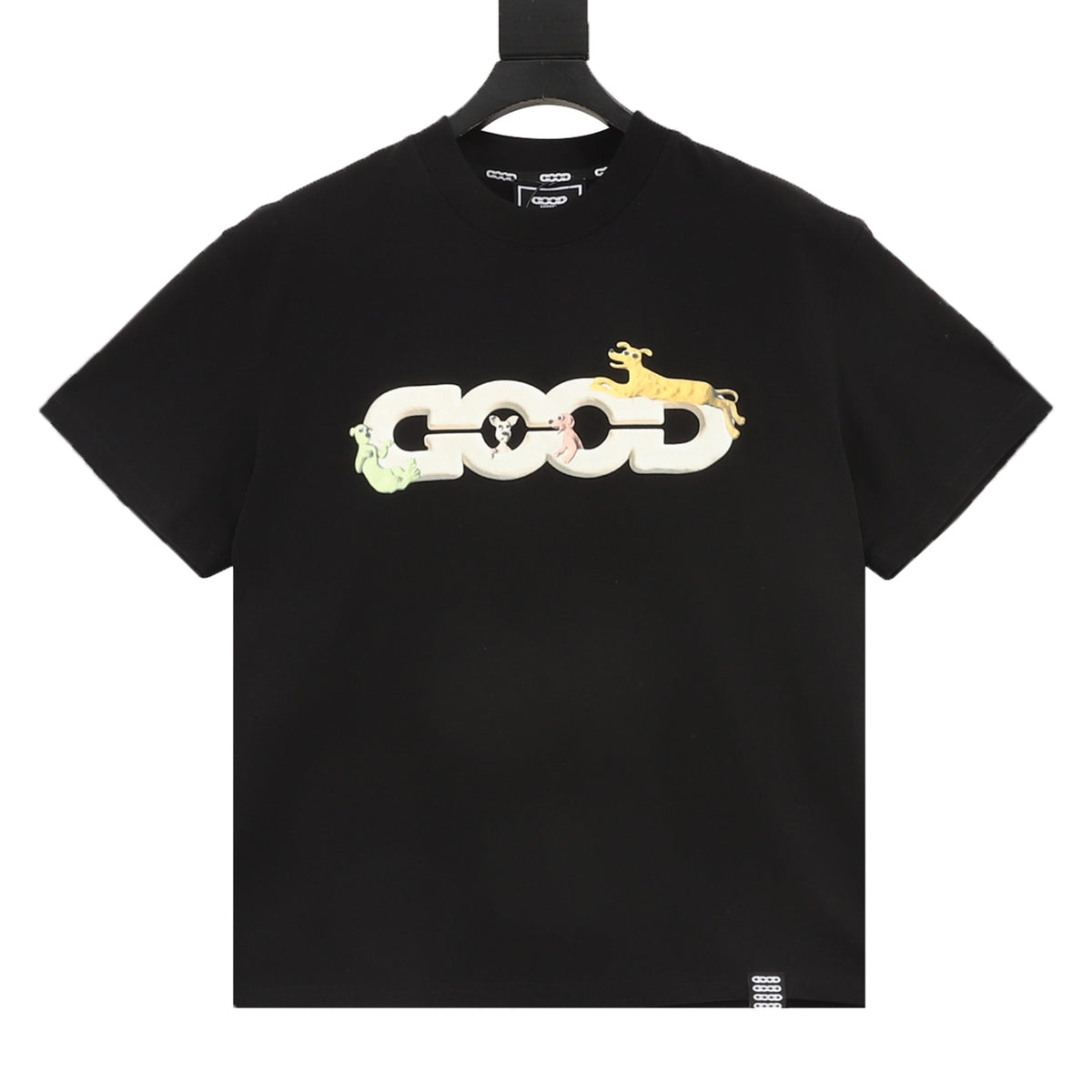 Good Brand Cartoon Animal Logo Print Short-Sleeve T-Shirt in Black