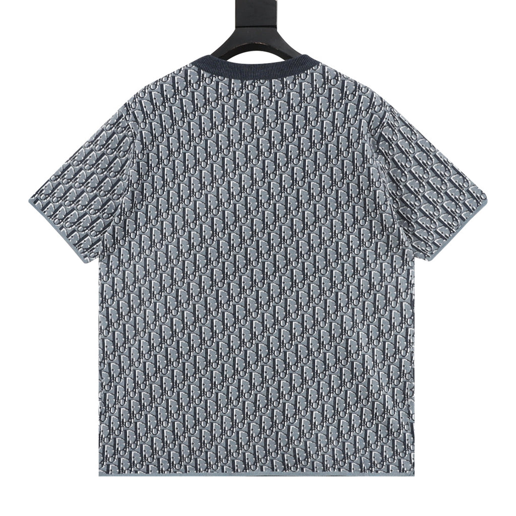 Dior All-Over Oblique Short-Sleeve Knit T-Shirt in Grey