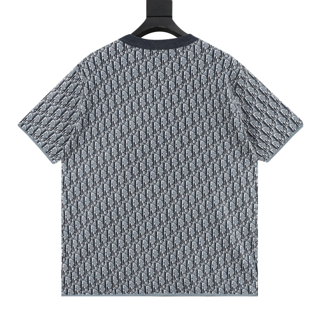 Dior All-Over Oblique Short-Sleeve Knit T-Shirt in Grey