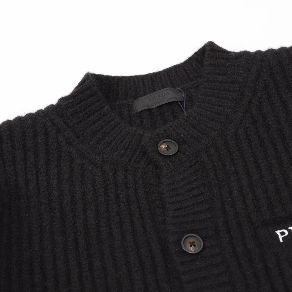 Prada Women's & Men's Black Ribbed Knit Button-Front Cardigan