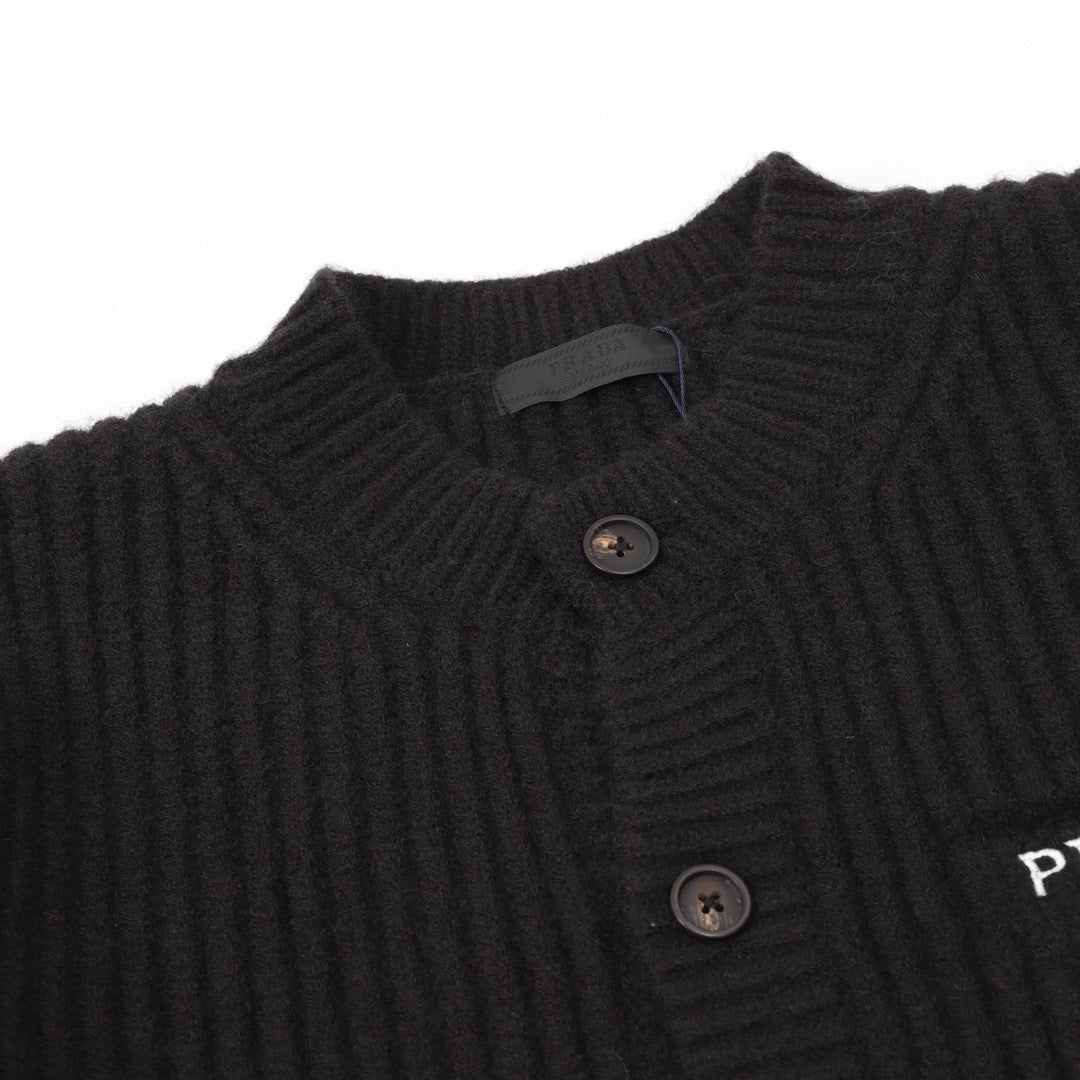 Prada Women's & Men's Black Ribbed Knit Button-Front Cardigan