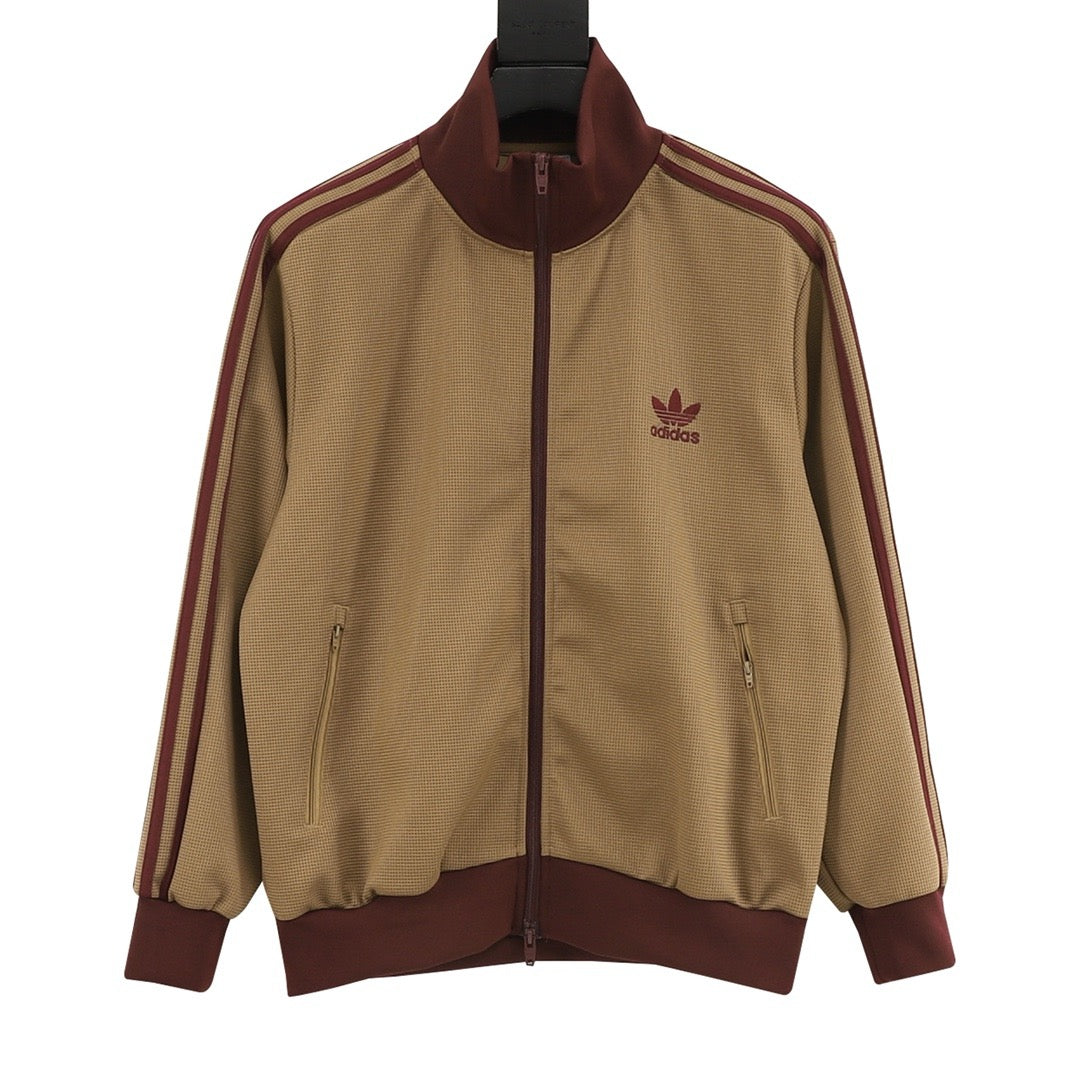 Adidas Originals American Retro Trefoil Track Jacket | Cream Burgundy Stripe Navy Trim