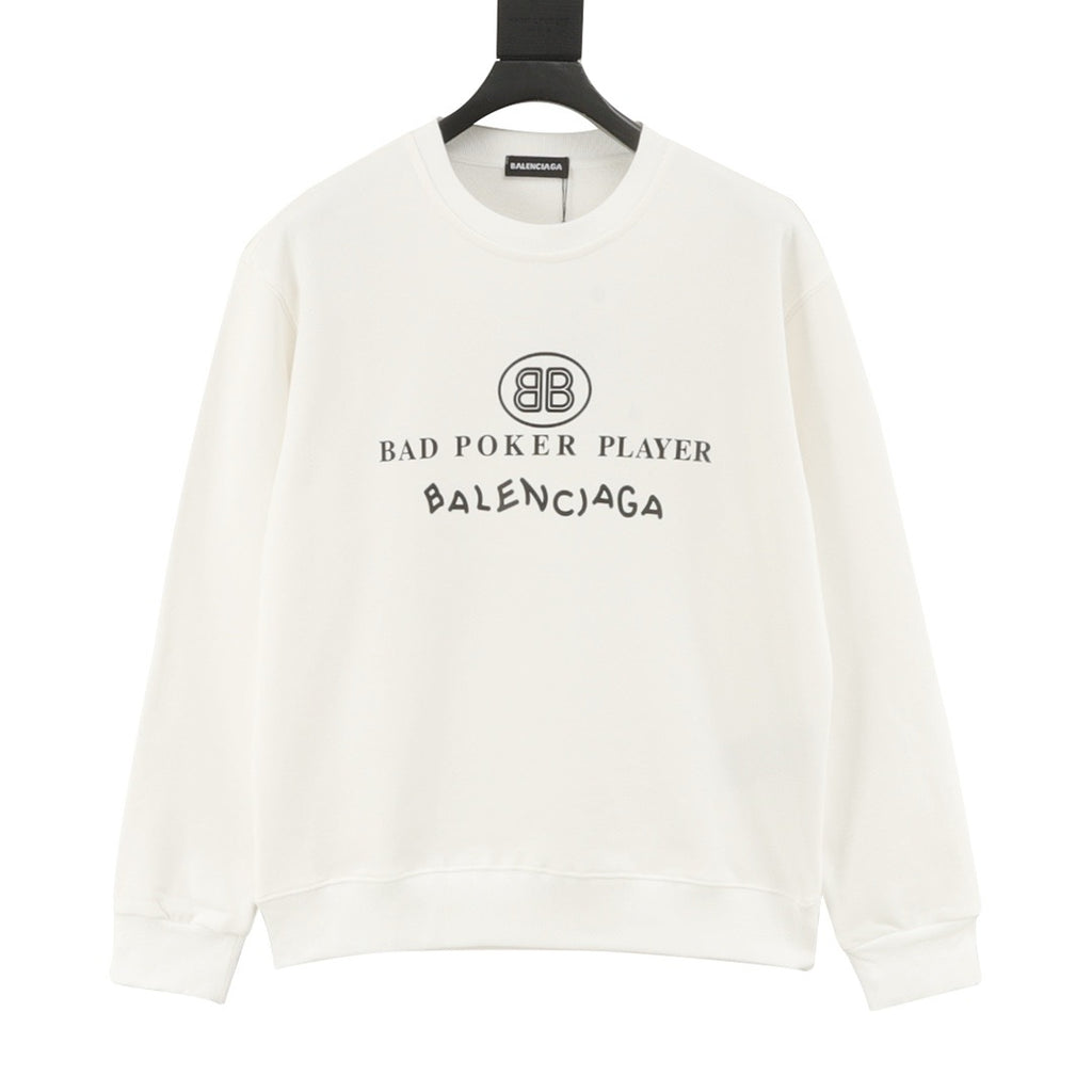 Balenciaga Women's Men's White Bad Poker Player Crewneck Sweatshirt