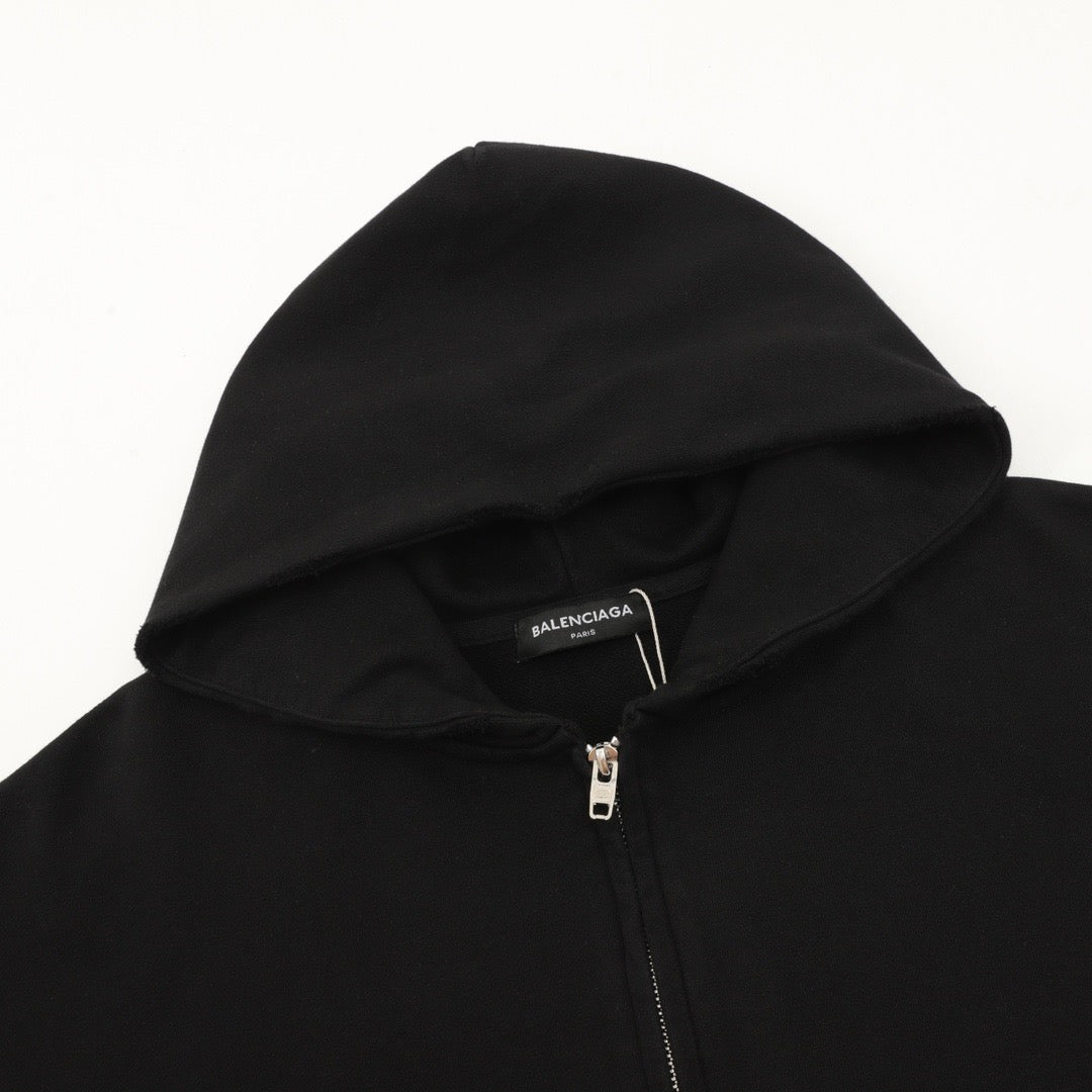 Balenciaga Women's Men's Black Plain Zip-Up Hoodie