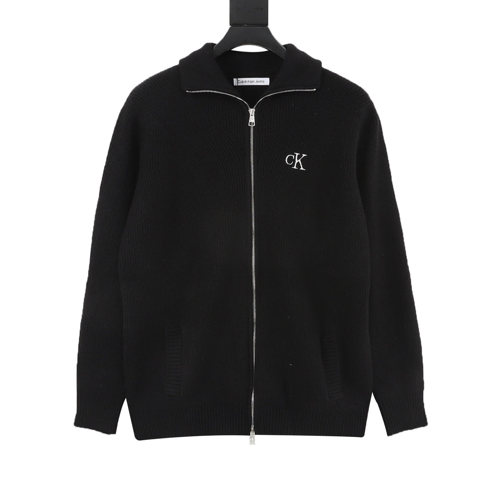 Calvin Klein Women's Men's Black Full-Zip Ribbed Knit Sweater