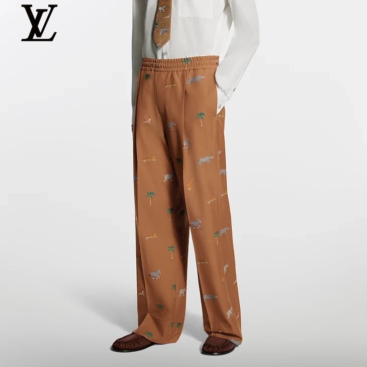 Louis Vuitton Brown Safari Animal-Print Drawstring Trousers