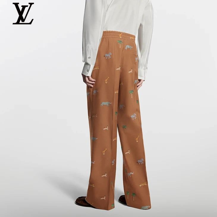Louis Vuitton Brown Safari Animal-Print Drawstring Trousers