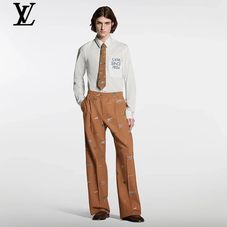 Louis Vuitton Brown Safari Animal-Print Drawstring Trousers