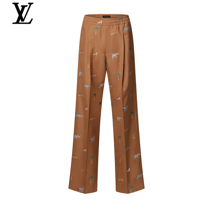 Louis Vuitton Brown Safari Animal-Print Drawstring Trousers