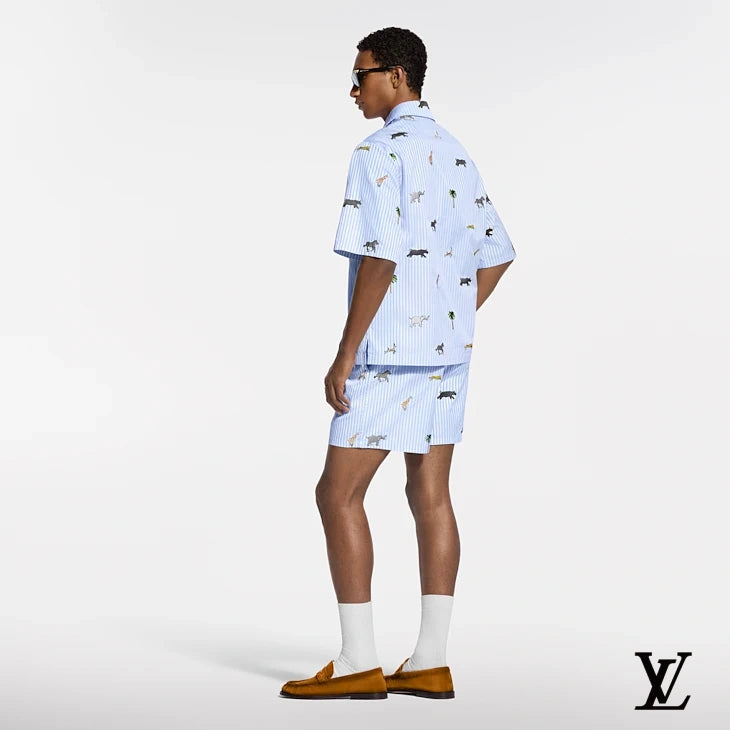 Louis Vuitton Light Blue Striped Animal-Print Shorts