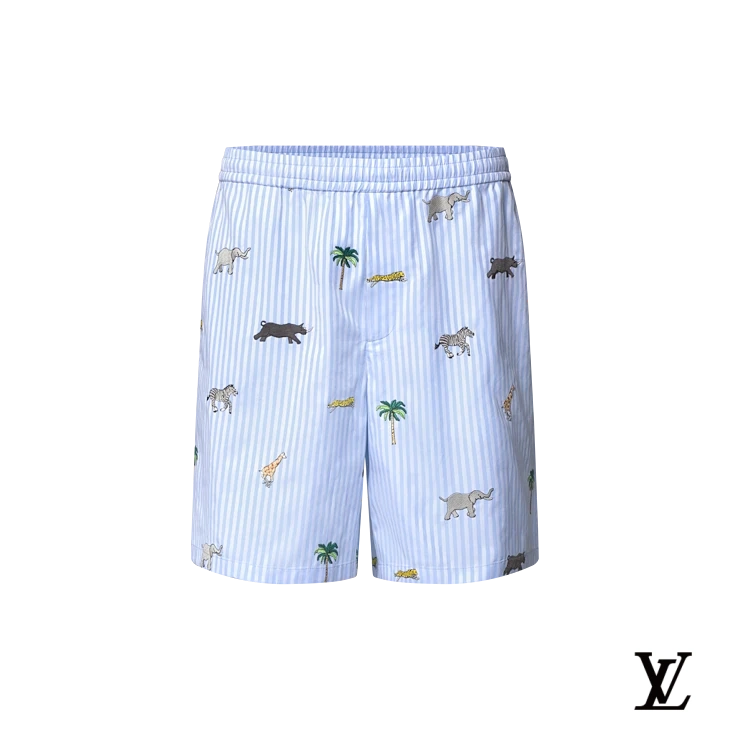 Louis Vuitton Light Blue Striped Animal-Print Shorts