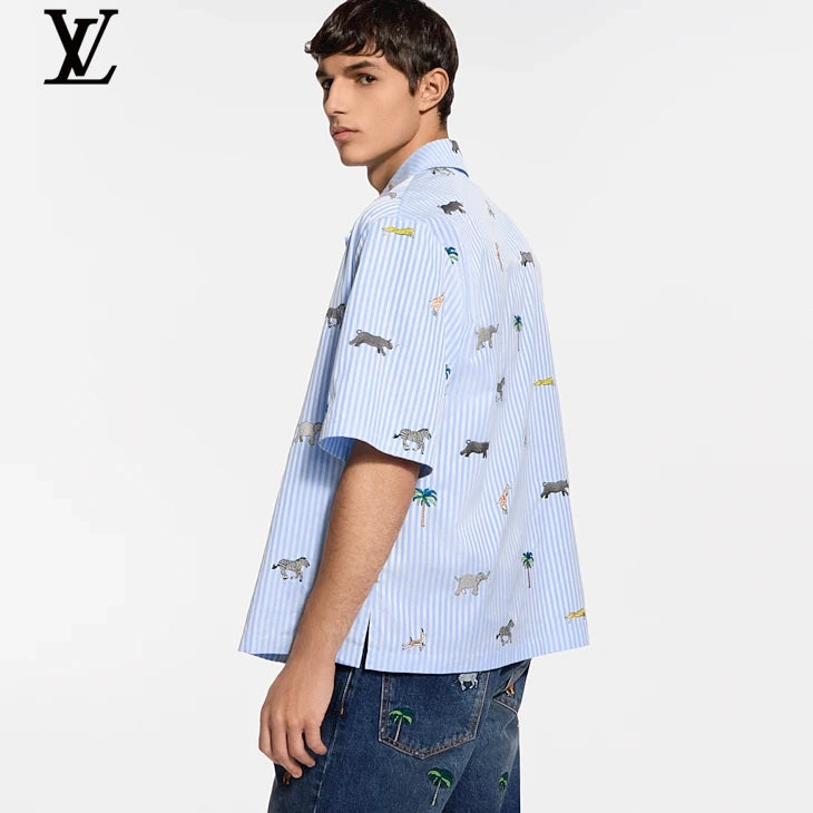 Louis Vuitton Striped Animal Print Camp Collar Shirt