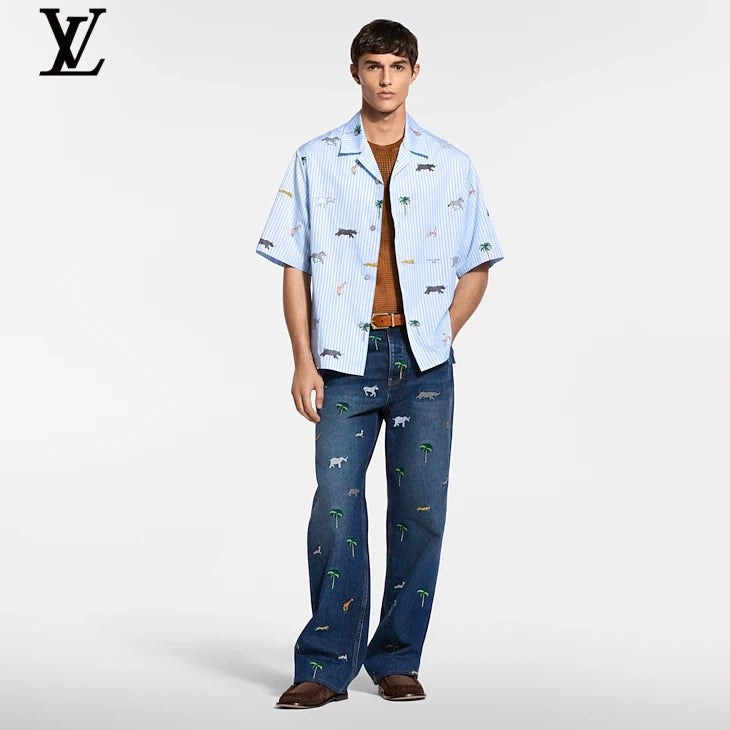 Louis Vuitton Striped Animal Print Camp Collar Shirt