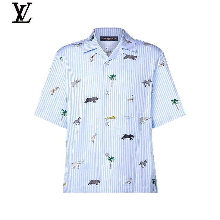 Louis Vuitton Striped Animal Print Camp Collar Shirt