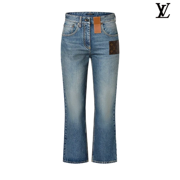 Louis Vuitton Light Blue Monogram Patch Flared Denim Pants