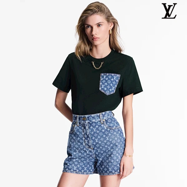 Louis Vuitton Light Blue Monogram Allover Print Denim Shorts