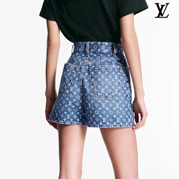 Louis Vuitton Light Blue Monogram Allover Print Denim Shorts
