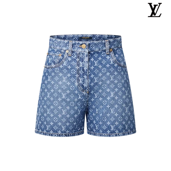 Louis Vuitton Light Blue Monogram Allover Print Denim Shorts