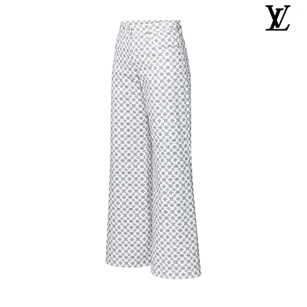 Louis Vuitton White Monogram Allover Print Flared Pants