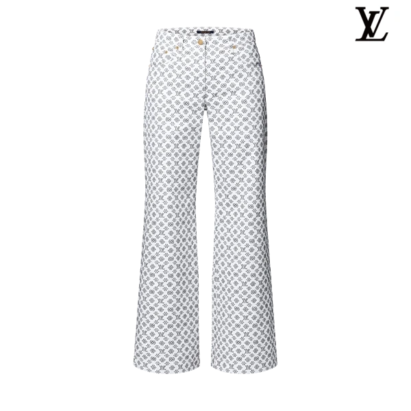 Louis Vuitton White Monogram Allover Print Flared Pants