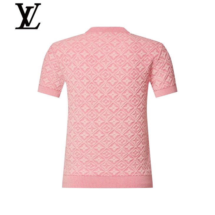 Louis Vuitton Pink Monogram Jacquard Short-Sleeve Knit Top