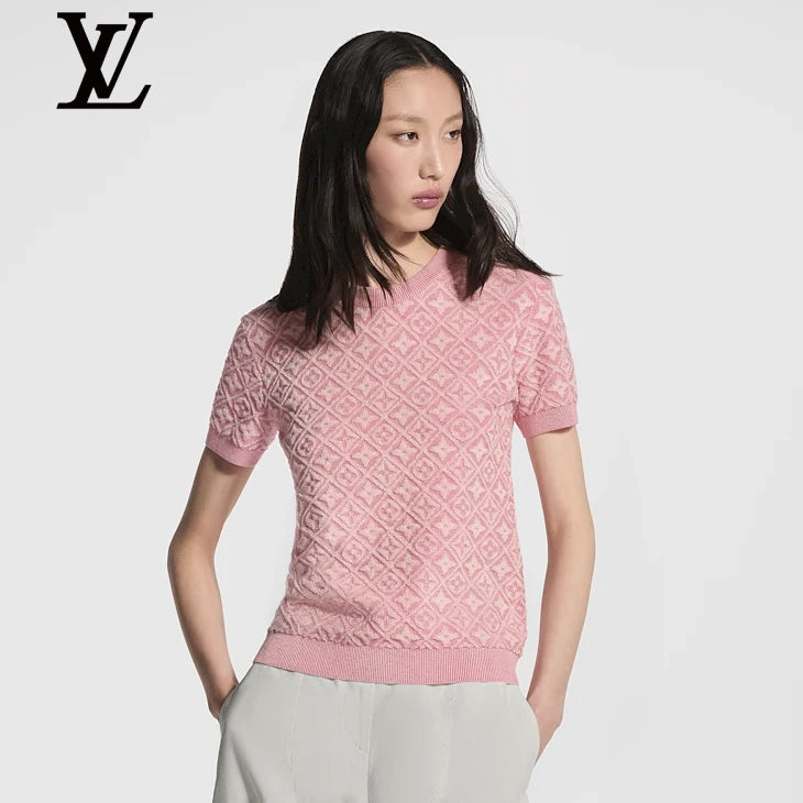 Louis Vuitton Pink Monogram Jacquard Short-Sleeve Knit Top