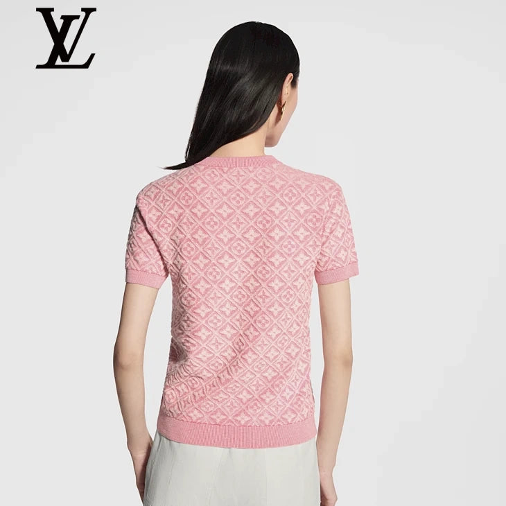 Louis Vuitton Pink Monogram Jacquard Short-Sleeve Knit Top