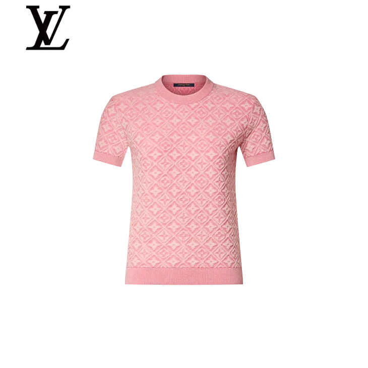 Louis Vuitton Pink Monogram Jacquard Short-Sleeve Knit Top