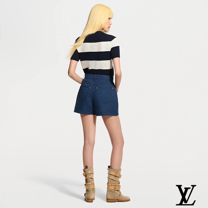 Louis Vuitton Blue Embossed Monogram Denim Shorts