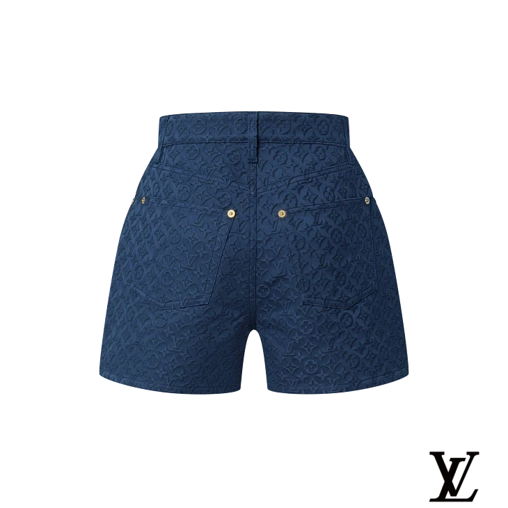 Louis Vuitton Blue Embossed Monogram Denim Shorts