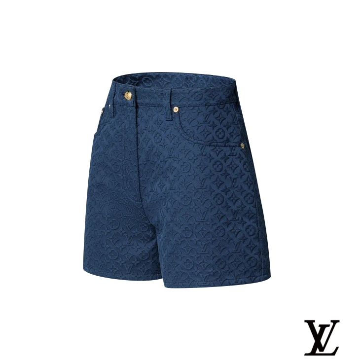 Louis Vuitton Blue Embossed Monogram Denim Shorts