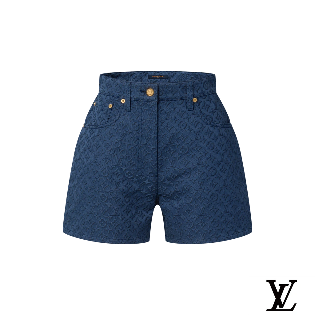 Louis Vuitton Blue Embossed Monogram Denim Shorts