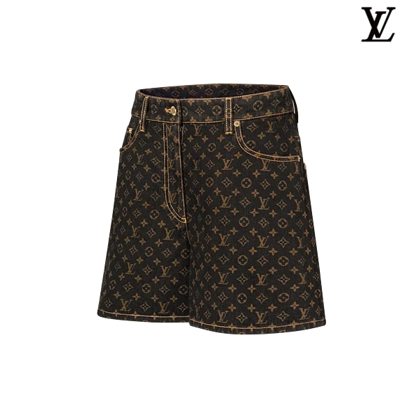 Louis Vuitton Black Monogram Allover Print Denim Shorts