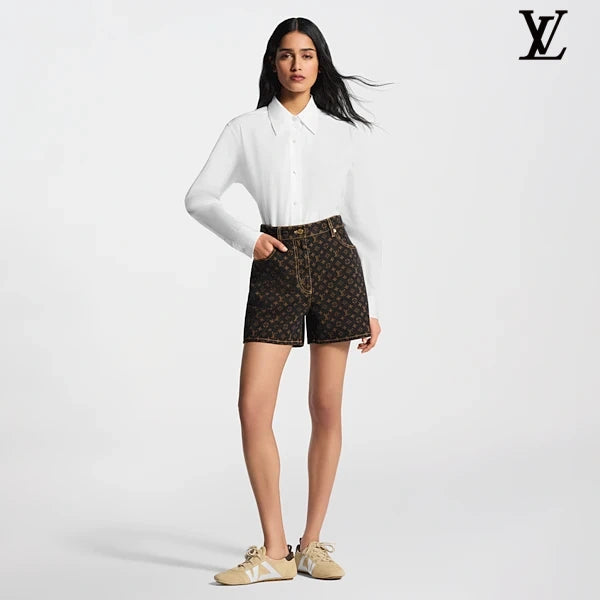 Louis Vuitton Black Monogram Allover Print Denim Shorts