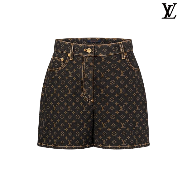 Louis Vuitton Black Monogram Allover Print Denim Shorts