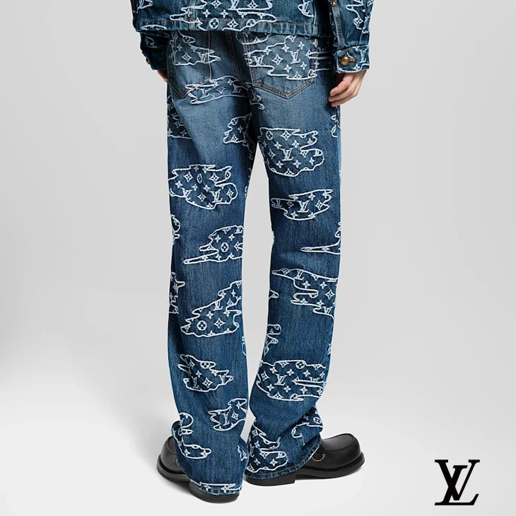 Louis Vuitton Dark Blue Graffiti Print Jeans