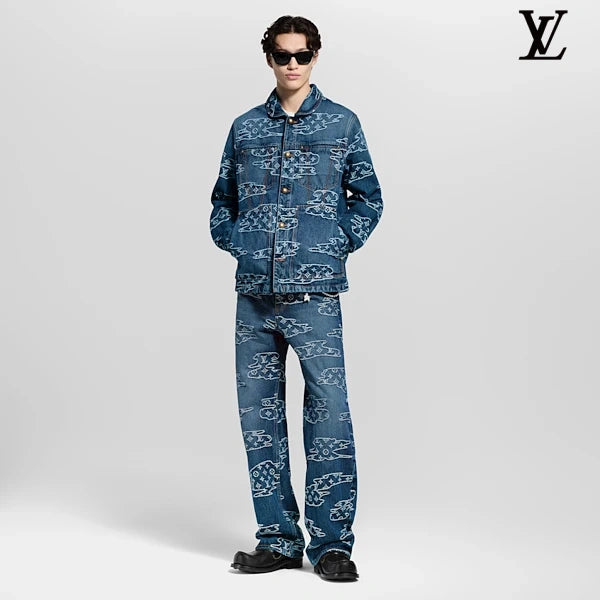 Louis Vuitton Blue Sketch Monogram Print Denim Pants