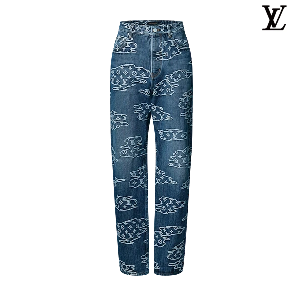 Louis Vuitton Blue Sketch Monogram Print Denim Pants