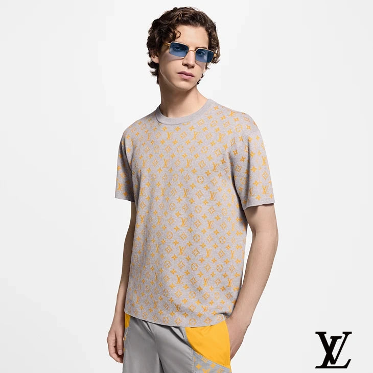 Louis Vuitton Grey T-Shirt with Allover Yellow Monogram