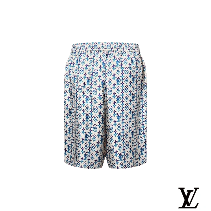 Louis Vuitton White and Blue Monogram Silk Shorts