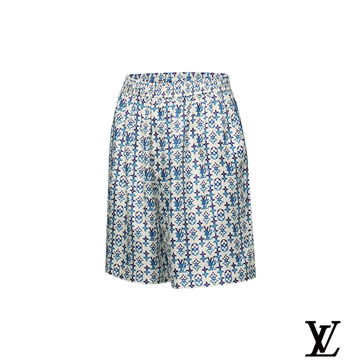 Louis Vuitton White and Blue Monogram Silk Shorts
