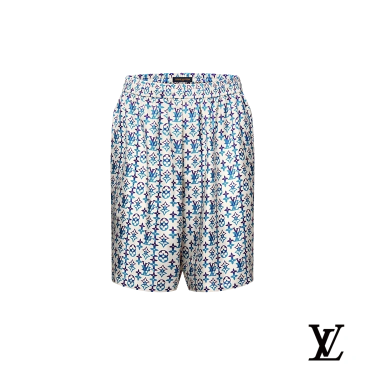 Louis Vuitton White and Blue Monogram Silk Shorts