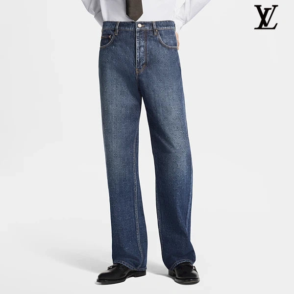 Louis Vuitton Dark Blue Monogram Subtle Print Flared Denim Pants