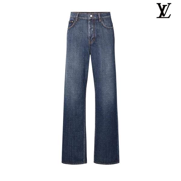 Louis Vuitton Dark Blue Monogram Subtle Print Flared Denim Pants