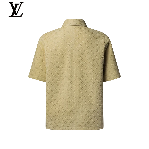 Louis Vuitton Sage Green Monogram Embossed Cotton Short Sleeve Shirt